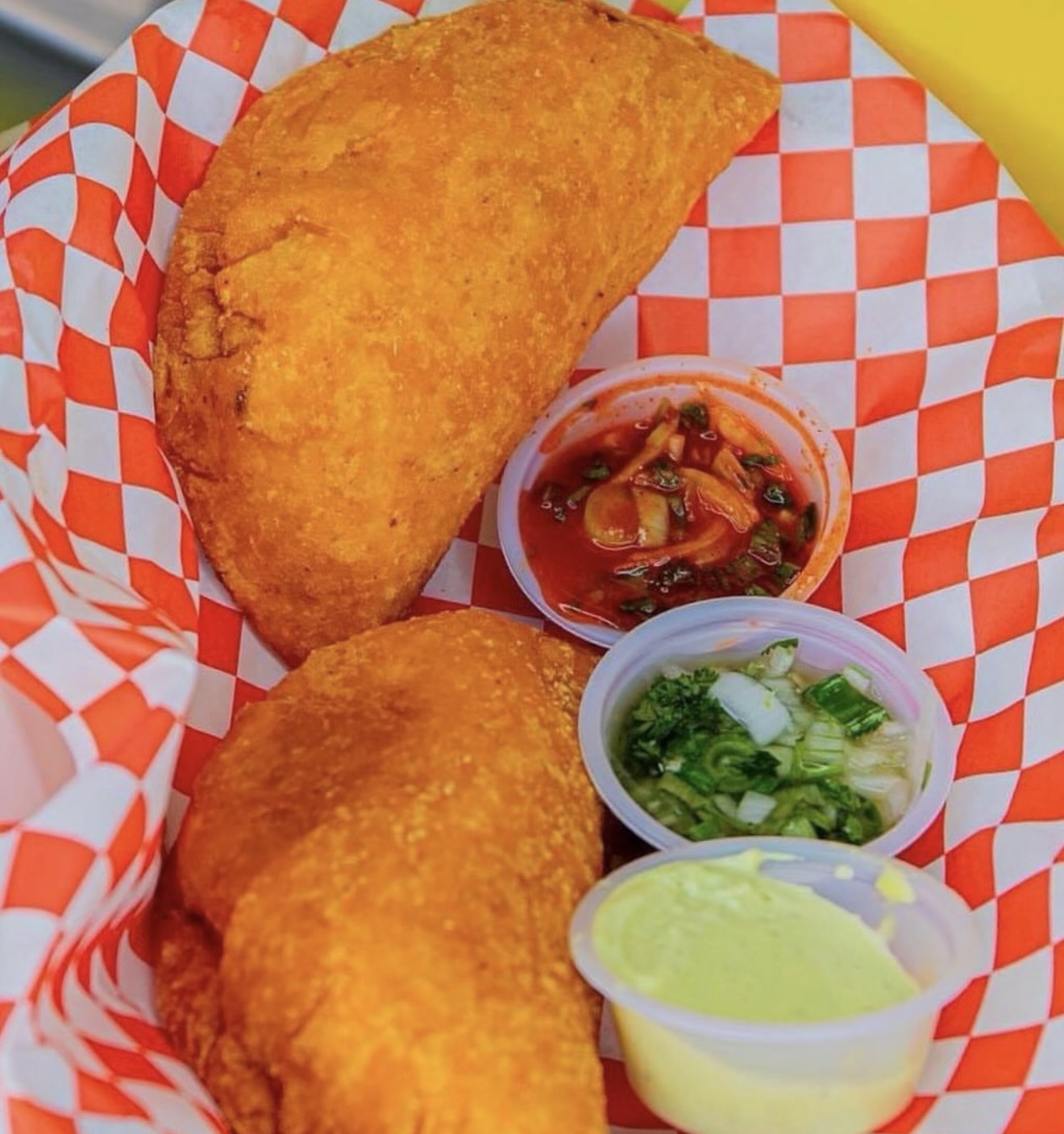 Empanadas served with traditional Colombian sauces